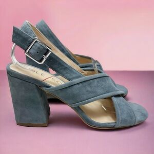 Sole Society So Joree Stone Blue Suede Leather Slingback Block Heels